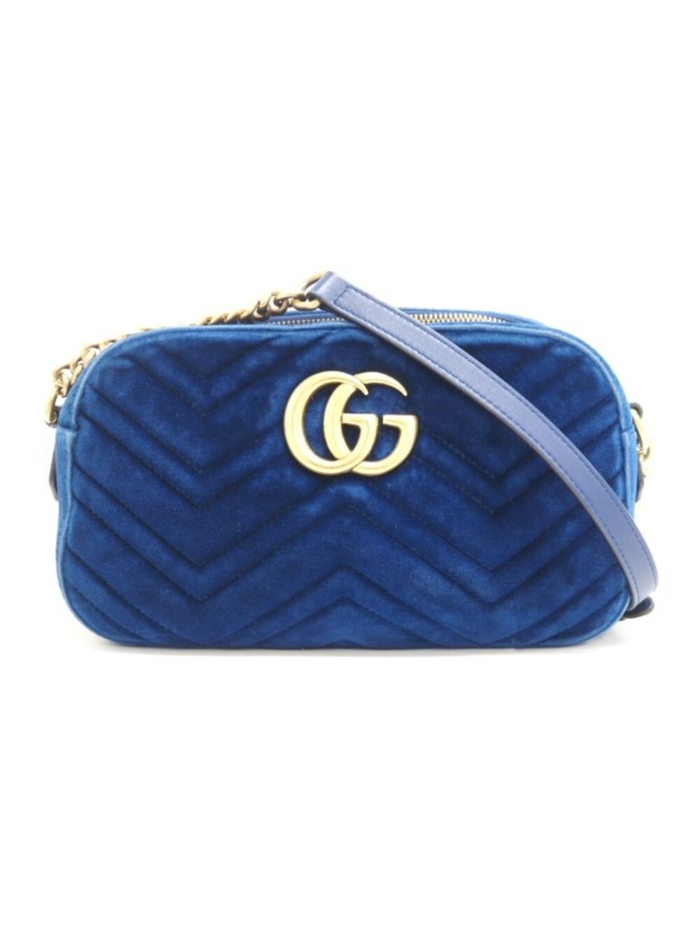 Gucci GG Marmont Velour Shoulder Bag Blue